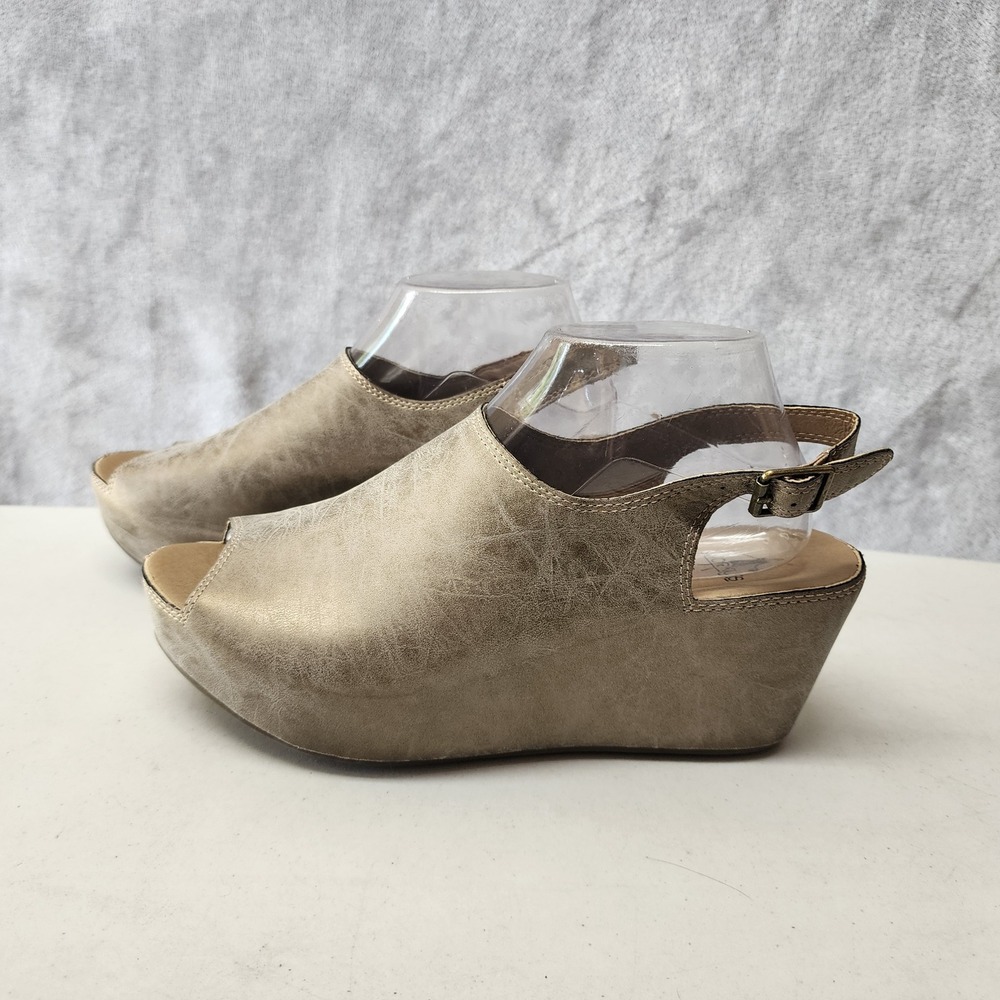 Corkys Sandals Womens Size 9 Metallic Bronze Wedge Distressed Peep Toe Shoes